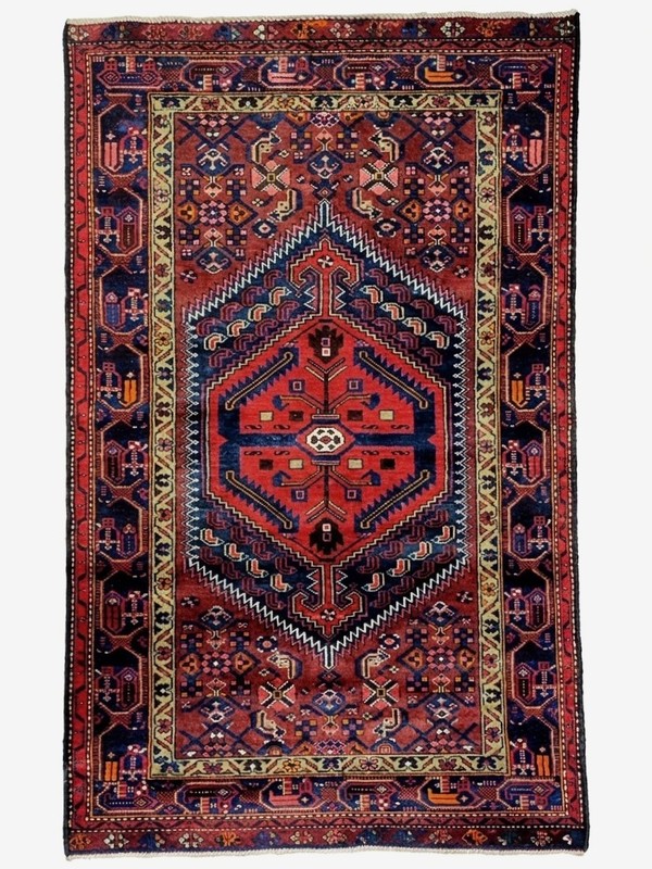 Vintage Hand Knotted Tribal Wool Area Rug 4x7 Rust Navy Blue Geometric Oriental gallery