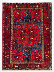 Vintage Zanjan Oriental Tribal Wool Area Rug 4×7 Hand Knotted Blue Red Geometric