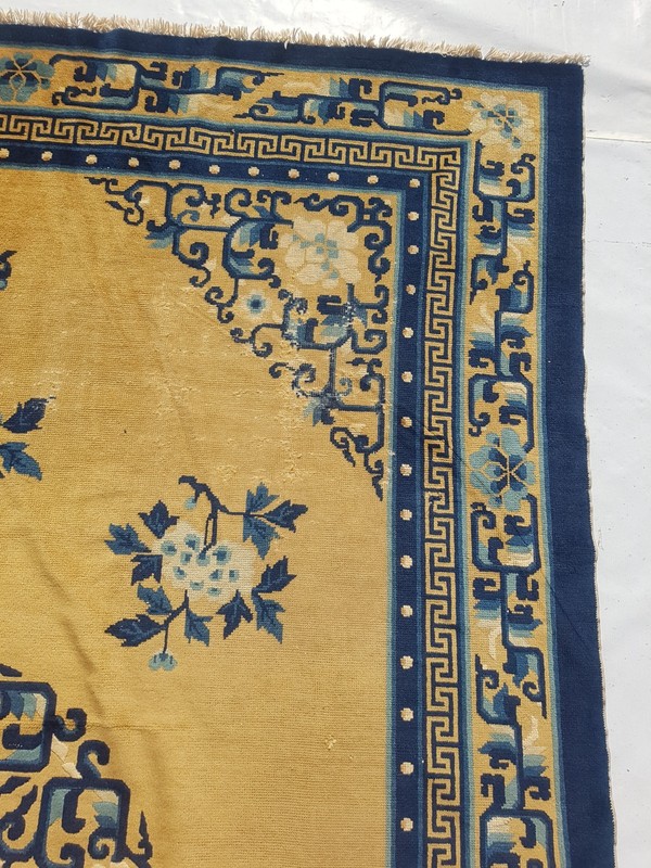 Vintage Handmade Chinese Peking Medallion Floral Wool Rug 284x230 cm gallery