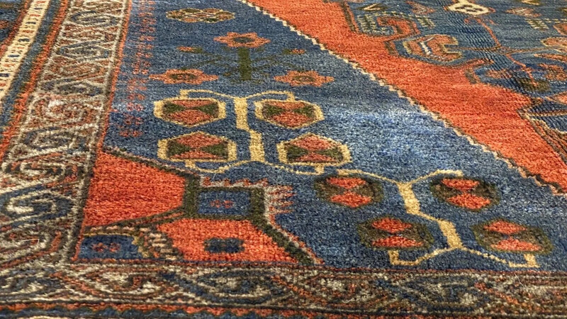 Bohemian Vintage 1940-1950s Indigo Blue Dye Wool Pile Taspinar Rug 5'11”x11’3” gallery