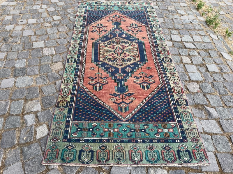 Bohemian Area Rug Handmade Wool Rug Turkish Vintage Traditional Rug 3,2 x 7,1 ft gallery