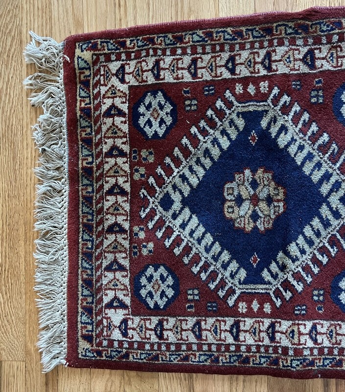 Antique Geometric Rug w/ Fringe - Red/Blue/Beige, Nice Design gallery