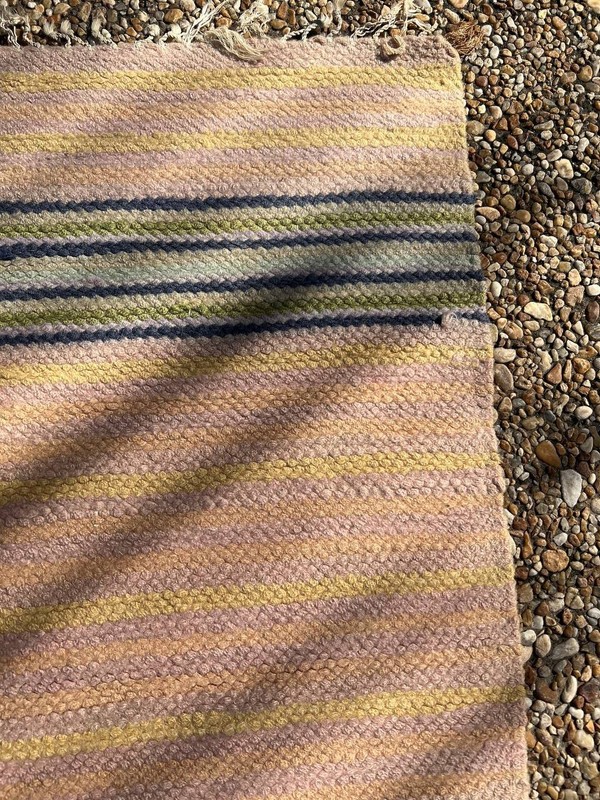 Vintage Handwoven Wool Rug 24.5"x48.5" Pastel Striped Flat Weave MCM gallery