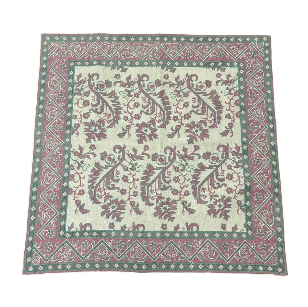 Vintage Rug Wall Hanging Hand Knotted Wool Area Rug Floral Cottagecore Farmhouse