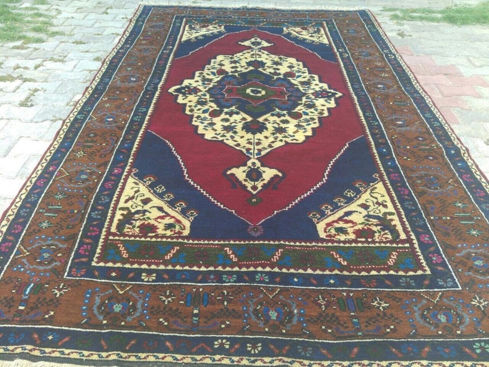 Antique c1900-1939s Indigo Blue Vegy Dyes Wool Dowry Area Pile Rug 4’6”x 7’6”
