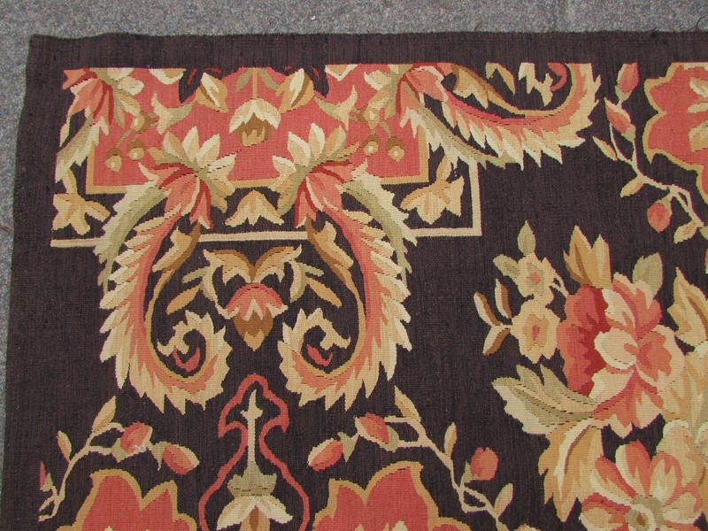 Vintage Hand Made French Design Wool Black Orange Original Aubusson 441x310cm gallery