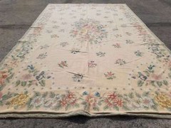 Vintage French Needle Point Handmade Floral Beige Wool Rug Carpet 263x164cm