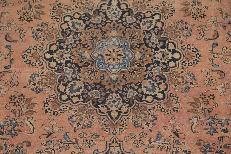 Vintage Living Room Area Rug 10x13 Pink Wool Hand-knotted Medallion Carpet gallery