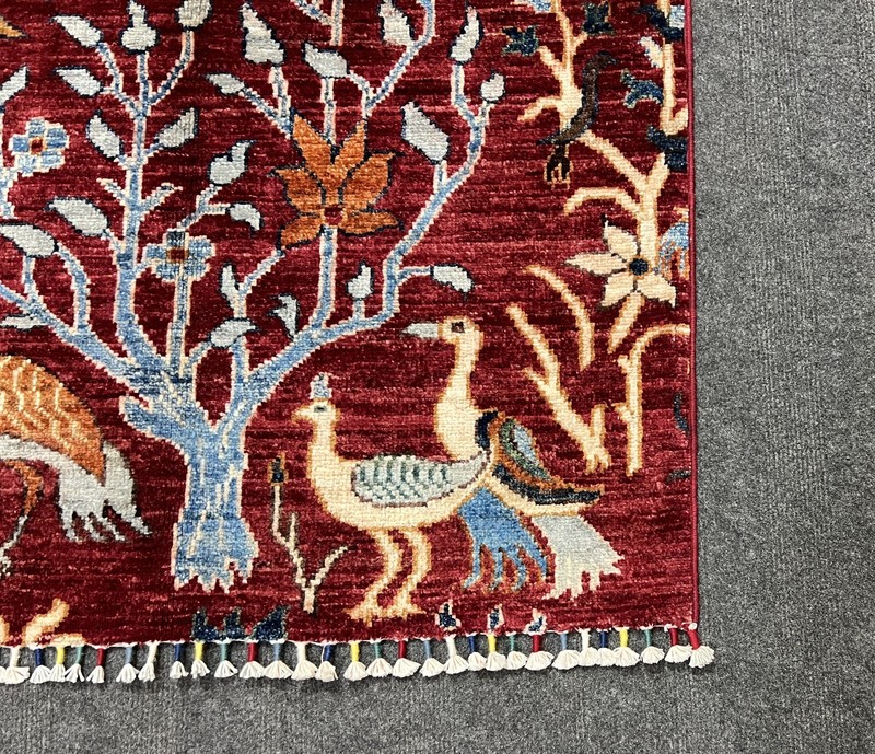 Handmade Afghan Pictorial Peacock Rug 3x4 Ft – Vintage Red Floral Boho Decor gallery