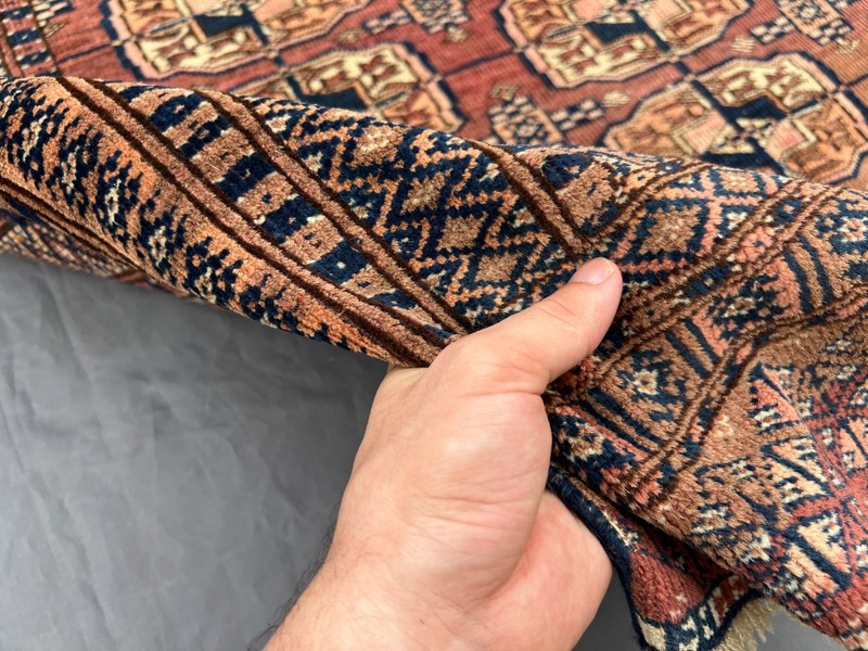 Brown Blue Distressed Low Pile Rug 3x4 ft Hand Knotted Anatolian Antique Rug gallery