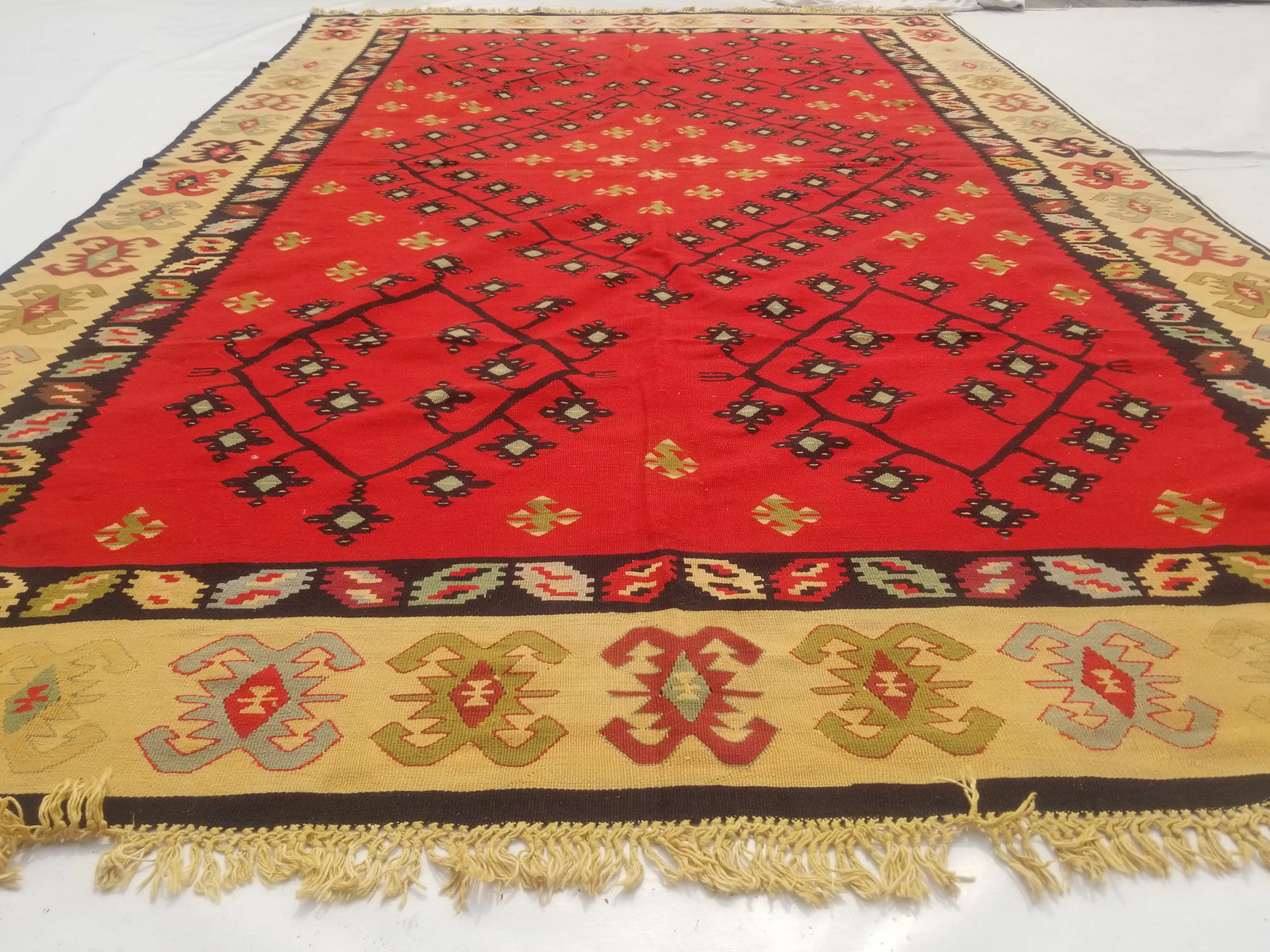 Vintage Traditional Handmade Turkish Wool Red Kilim 9.8x6.5ft gallery