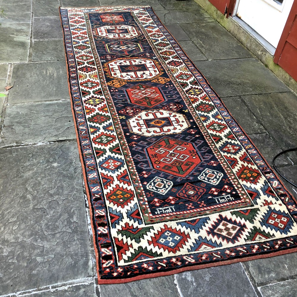 Antique Dated Shahsavan, Caucasian Kazak Rug Runner 3'7'' x 11'2'' Collectible