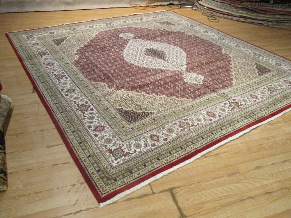 10' SQUARE FINE Mahi Medallion Handmade-knotted Wool/Silk Oriental Rug 582649