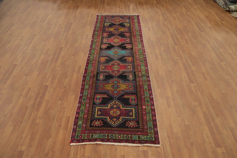 Geometric Tribal Traditional Hand-knotted 11 ft Runner Rug Vintage Carpet 3x11 gallery