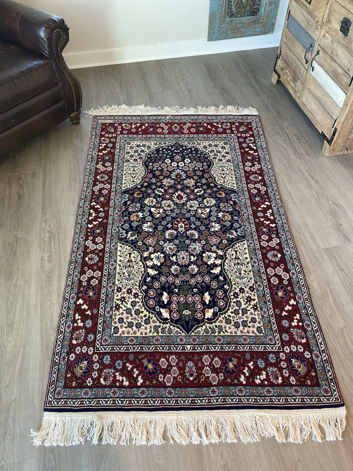 Authentic Turkish Hereke Rug Floral Prayer Design Hand Knotted Wool Carpet gallery