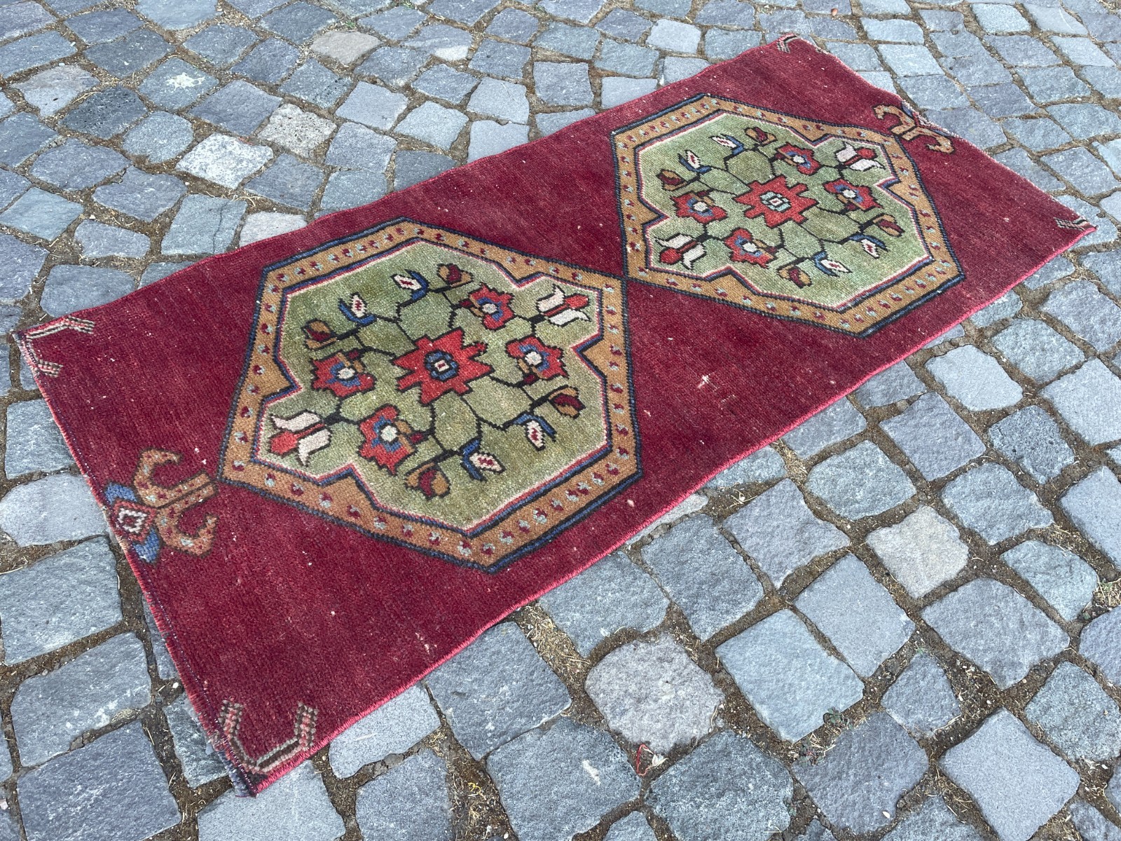 Bohemian Area Rug Handmade Wool Rug Turkish Vintage Traditional Rug 2,0 x 4,2 ft gallery