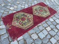 Bohemian Area Rug Handmade Wool Rug Turkish Vintage Traditional Rug 2,0 x 4,2 ft