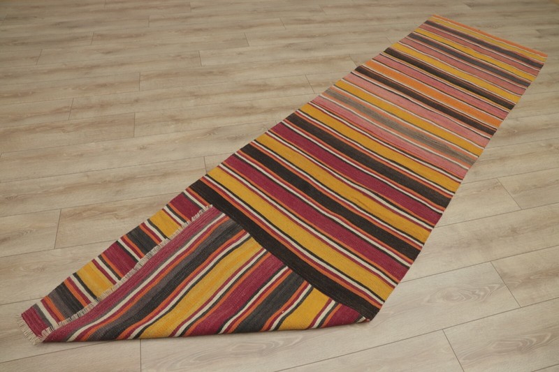 Tribal Striped Hand Knotted Kilim Runner Rug Cappadocia Vintage Carpet 3x11ft gallery