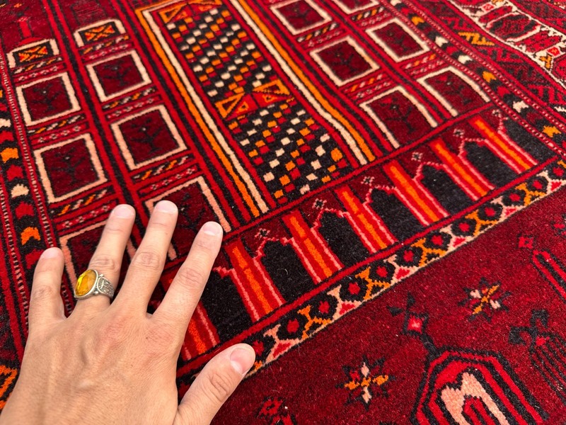 Vintage Afghan Turkmen Kizil Ayak Prayer Rug Mosque Hand Knotted Wool 2.7x4.6 gallery