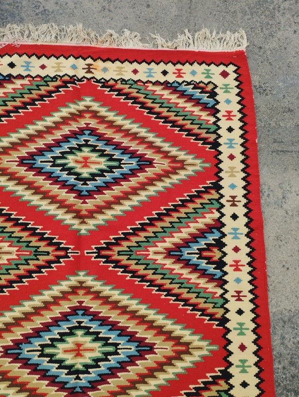 Vintage Handmade Turkish Geometric Wool Kilim Rug Carpet 196x113 cm gallery