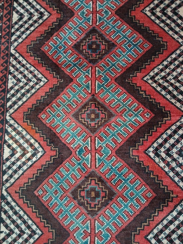 2'8"x6'8" Vintage Red Green Balochi Runner, Old Oriental Tribal Runner Rug gallery