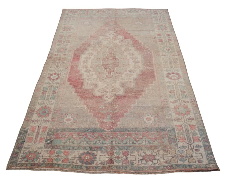4x7 Rug Vintage Hand Made Distressed Area Rug Low Pile Oushak Rug 3′9″ x 6′8″ gallery