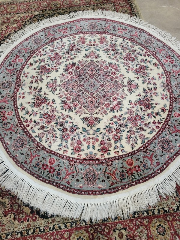 Vintage Hand Knotted Sino Chinese Oriental 5.8 ft Round Rug With Silk Highlights gallery
