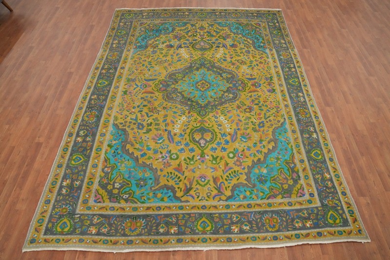 Vintage Floral Traditional Gold Wool Area Rug 8x11 Living Room Handmade Carpet gallery