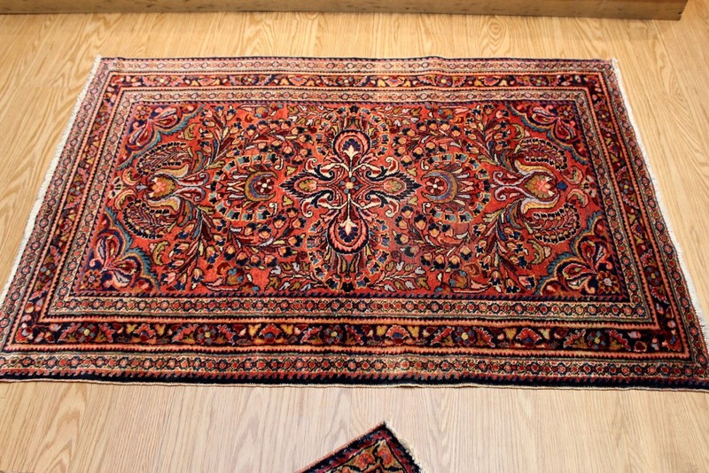 Antique Sarouk design Lilihan 3'6" x 5' Authentic Early 1900 Handmade WOOL gallery