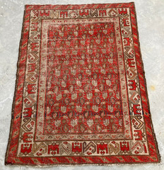 Vintage Traditional Hand-knotted Geometric Tribal Oriental Wool Rug 47×112 cm