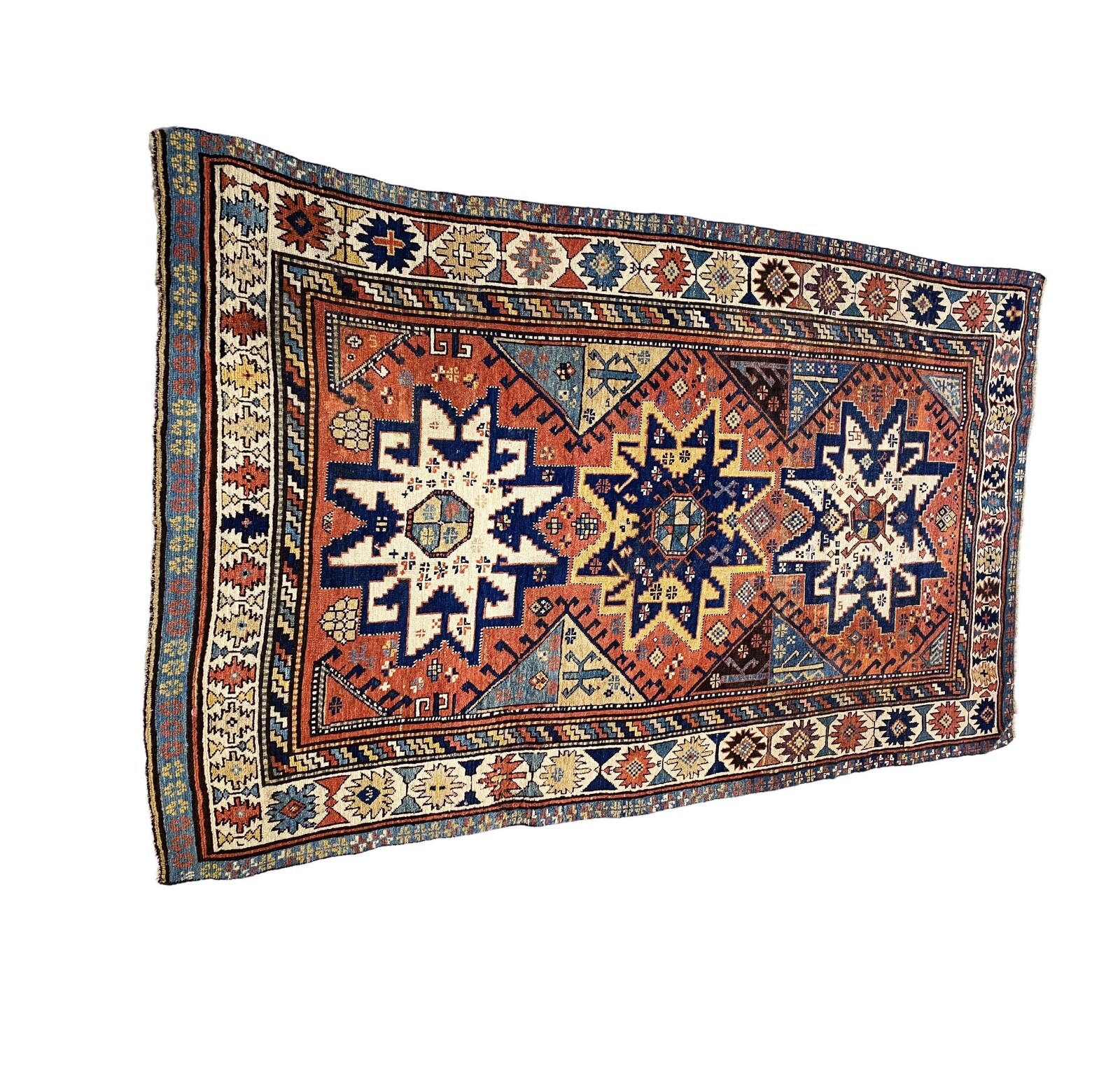 #827 Rare 19th C Antique Tribal Caucasian Star Kazak Rug 7' 10" BY 4' 10" gallery