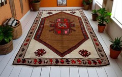 Vintage Turkish Rug Hand-Knotted Wool Rug Tribal Neutral Color Area 5×7 ft Apprx