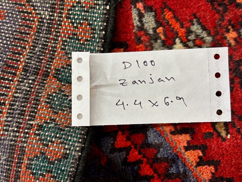 Vintage Zanjan Tribal Geometric Wool Rug 4x7 Hand Knotted Red Blue Oriental gallery