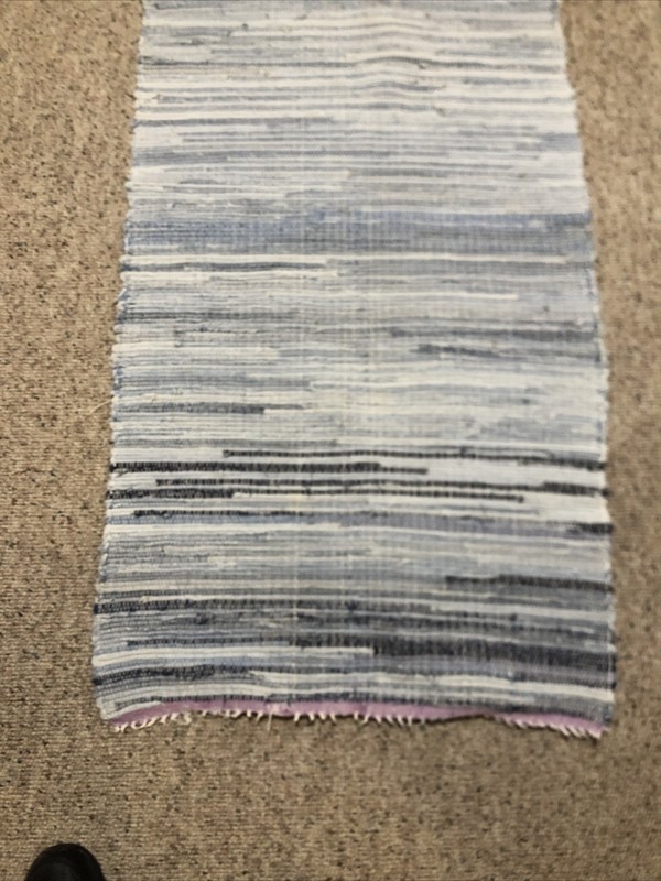 VTG HAND LOOMED DENIM RAG FLOOR RUG BLUE FARMHOUSE 1970s #4 25 1/ X 48 1/2" gallery
