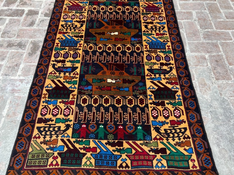 4x6 Ft Afghan War Rug, Vintage Hand-Knotted Tribal Wool Rug, Multi-Color Design gallery