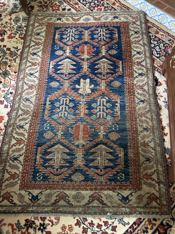 Heriz Style Hand Knotted Rug 40 X 63 Blue Rust Tan Beige Tribal gallery