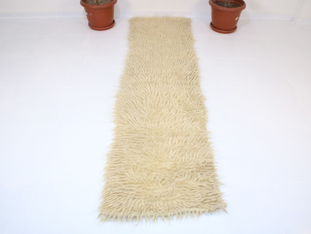 Handmade Sheepskin Rug 2.0 x 7.9 Ft – Long Beige Wool Runner Carpet