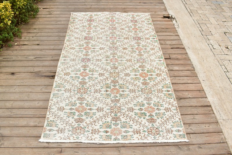 Turkish Rug 44''x79'' Vintage Muted Fashion Floral Beige Rug Carpet 3'7''x6'6'' gallery