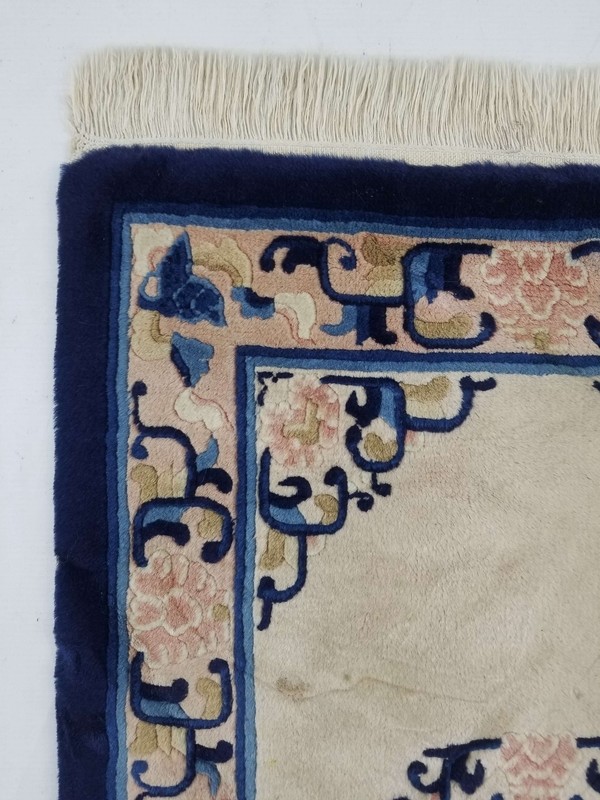 Antique Tibetan Hand Knotted Floral Blue Brown Wool Rug Carpet 93x63cm gallery