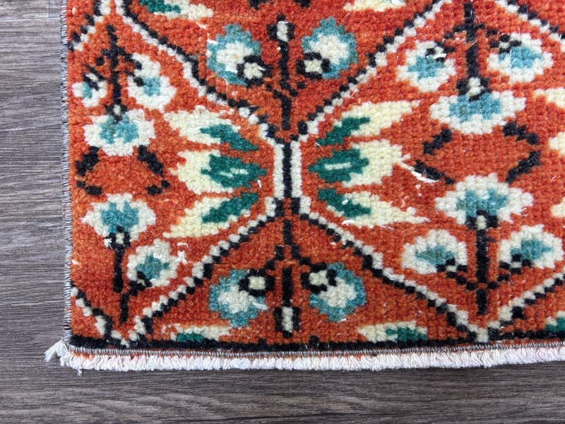 3x6 Vintage Turkish Runner, Hand-Knotted Wool Rust & Emerald Green Hallway Rug gallery