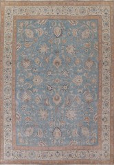 Floral Blue Area Rug 10×13 Ft Hand-Knotted Distressed Oriental Wool Carpet