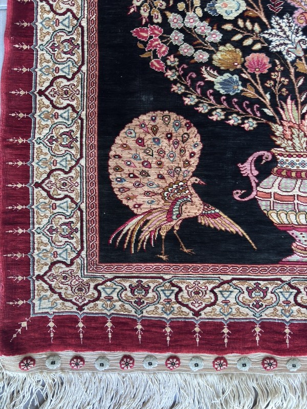 Exquisite Hereke tree of life silk rug carpet. 35 1/2 " X 26" excl. fringes gallery