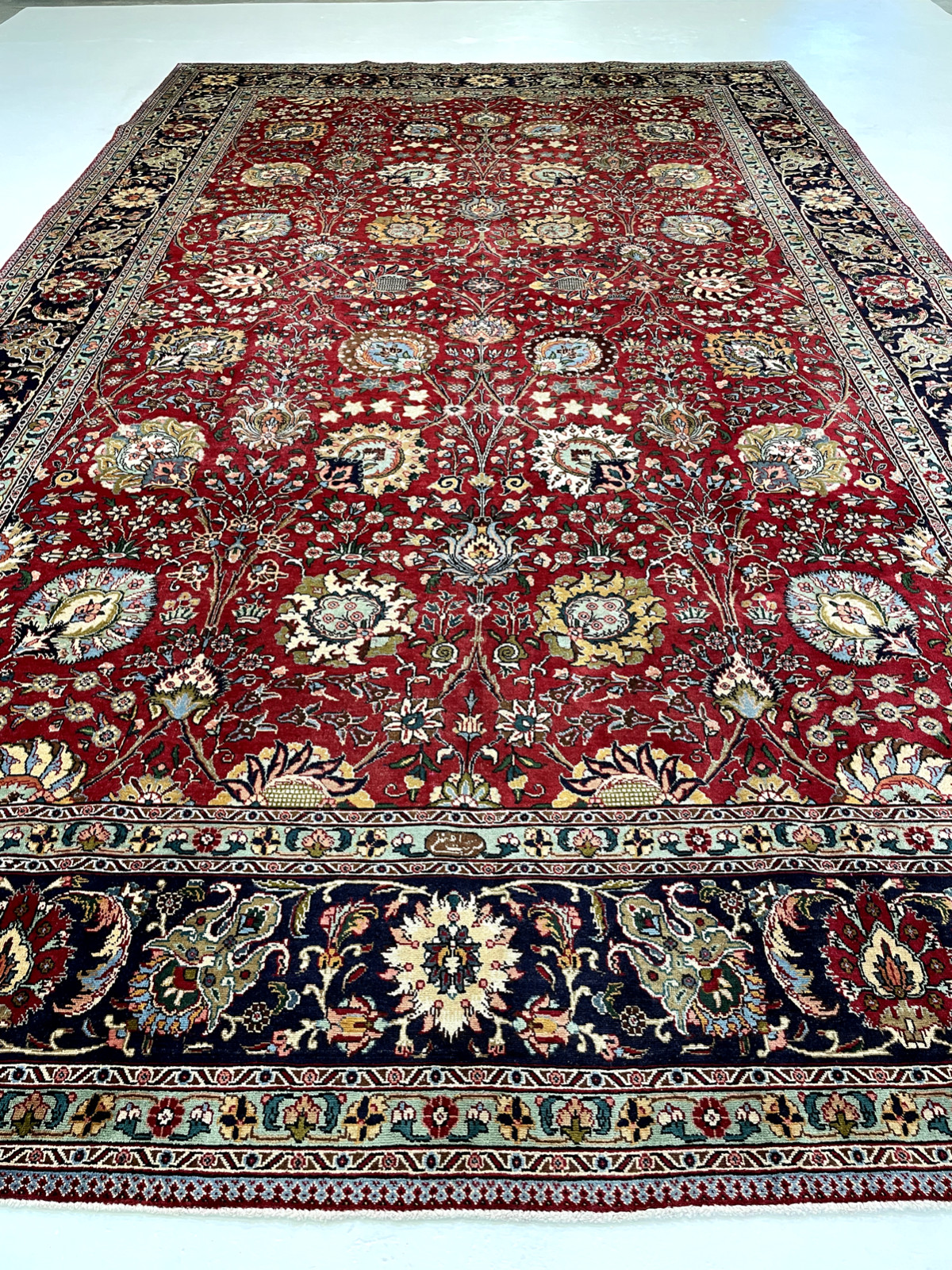Antique Oriental Hand-Knotted Wool Area Rug Red/Navy Blue/Green 9'10" x 16' gallery