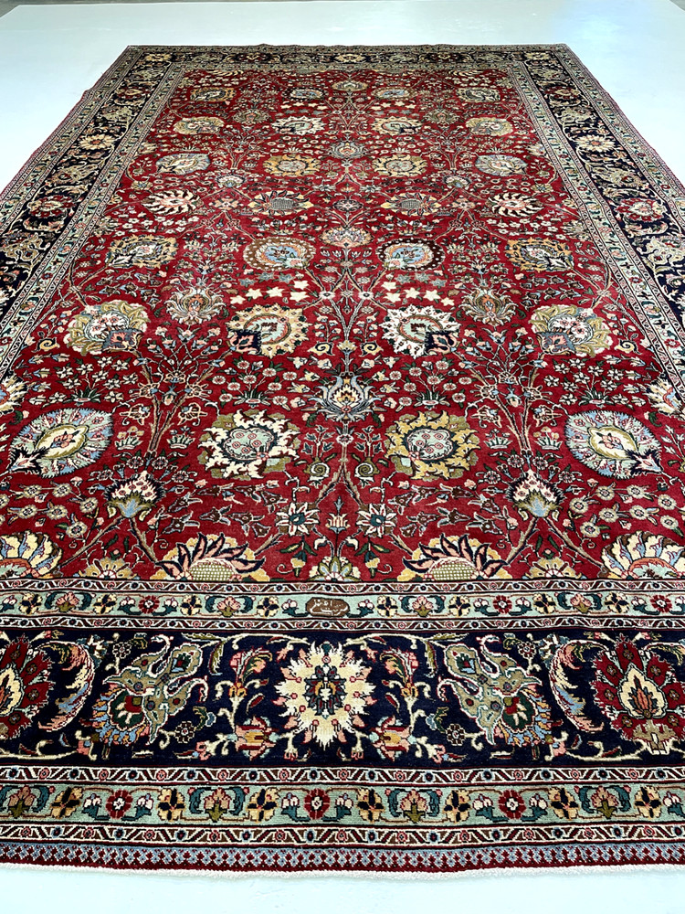 Antique Oriental Hand-Knotted Wool Area Rug Red/Navy Blue/Green 9'10" x 16'