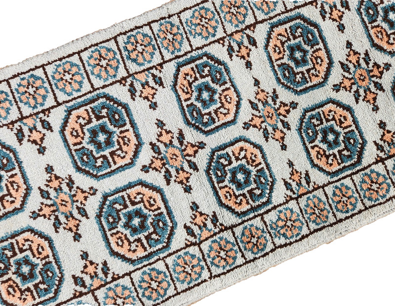 2'1"X8' ANTIQUITY HAND WOVEN CAUCASIAN TURKMAN TRIBAL MUTED BLUE WOOL RUG RUNNER gallery