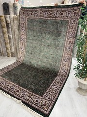 7×10 Silk Area Rug Persian Style Green Oriental Luxury Handmade Fringe