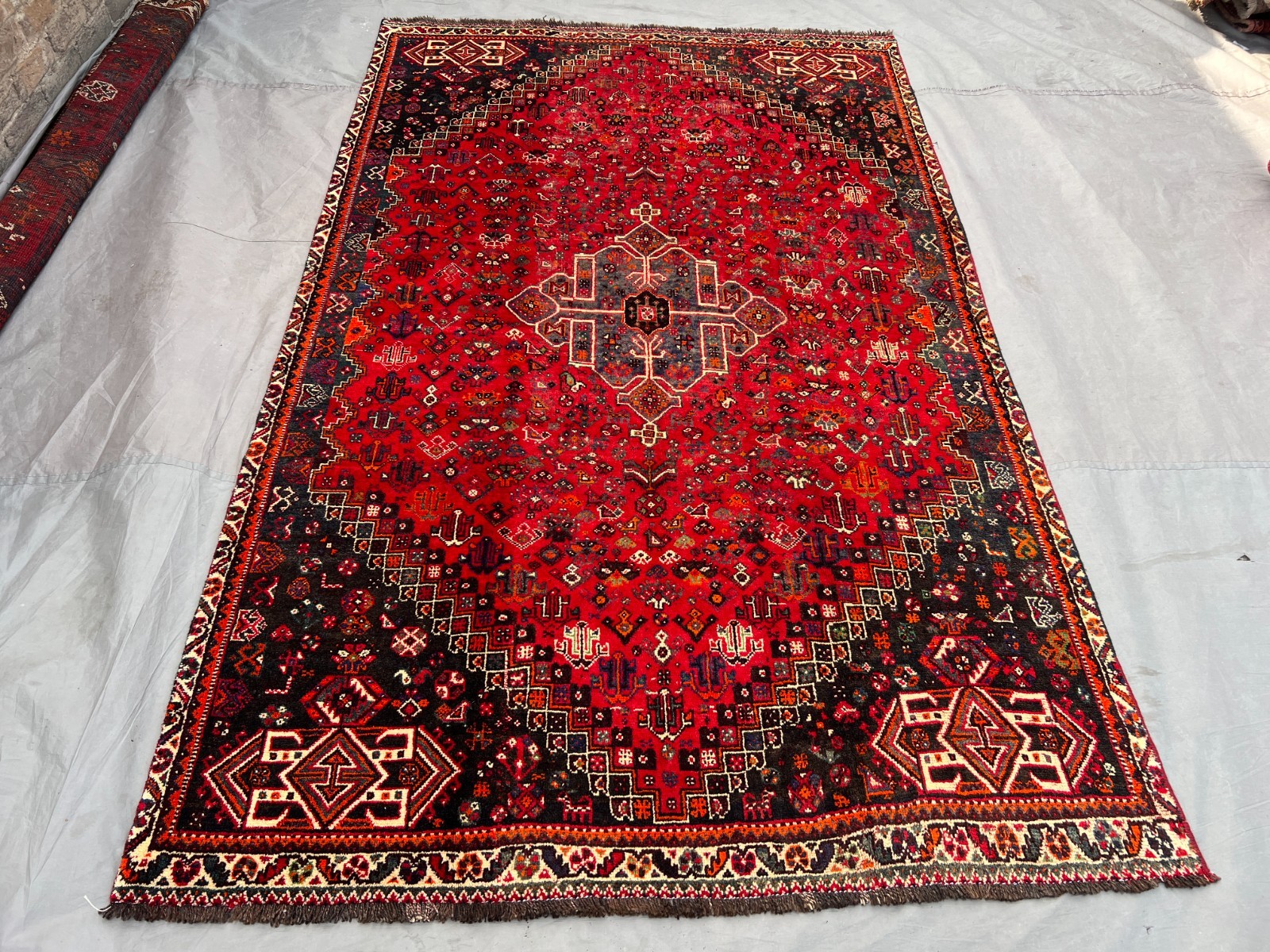 5'3x7'8 Vintage Afghan Baluchi Handnotted Red & Black Geometric Medallion Rug gallery