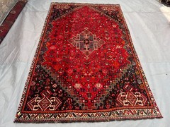 5’3×7’8 Vintage Afghan Baluchi Handnotted Red & Black Geometric Medallion Rug