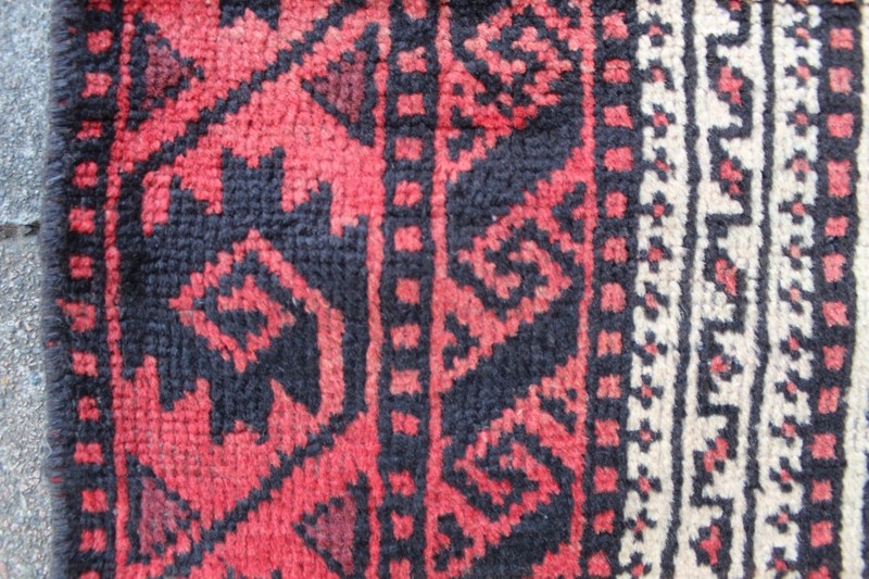 Vintage Hand Made Traditional Oriental Wool Beige Red Long Rug 191x103cm gallery
