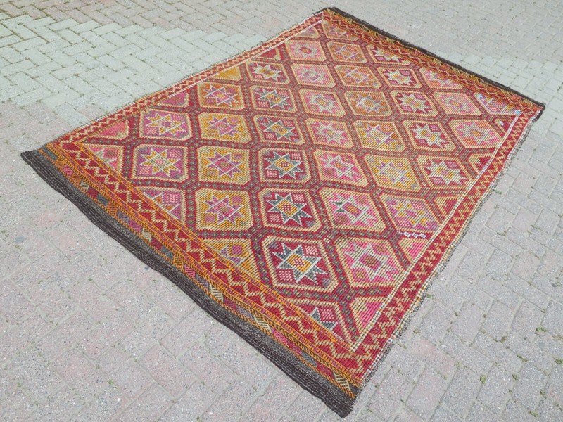 Vintage Turkish Rug, Area Rug, Large Kilim, Floor Rug, Wool Rug, Carpet 73"X111" gallery